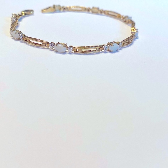 VTG Elegant 10k Gold Authentic Opal Diamond Tennis Bracelet - Picture 2 of 9
